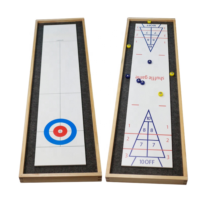 WOODNB Shuffleboard Table and Curling 2 in 1 Table Top Board Game with 8 Rollers