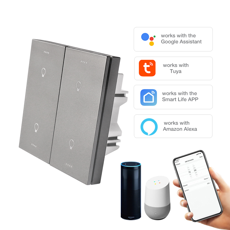 Умные настенные выключатели Zigbee, 4 клавиши, сенсорный выключатель, не нейтральный, стандарт EU/UK
