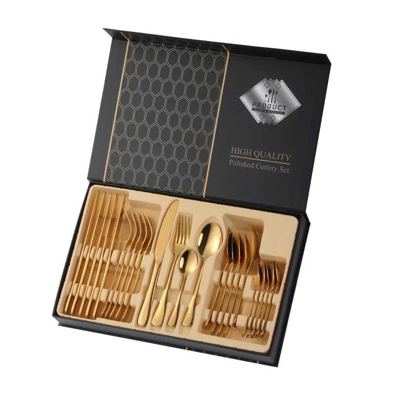 Luxury Black gold cutlery set 24pcs stainless steel flatware with case