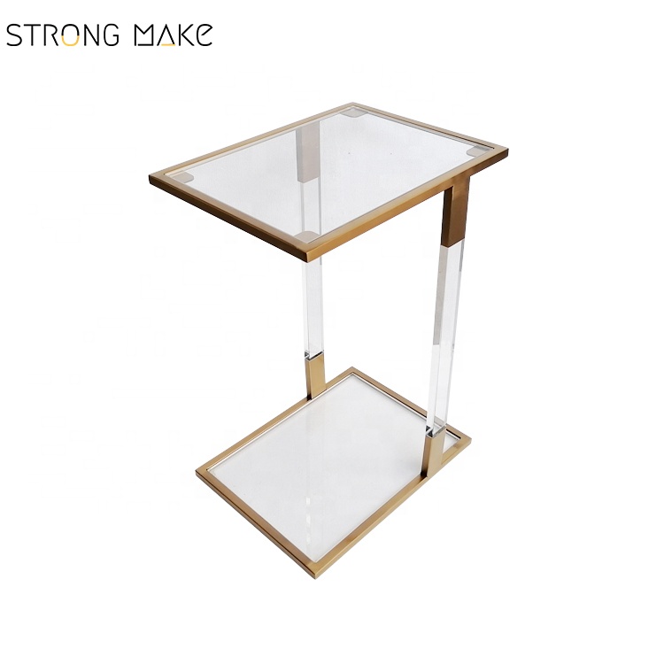 Living room modern style hot selling new Nordic design acrylic base and top side table gold
