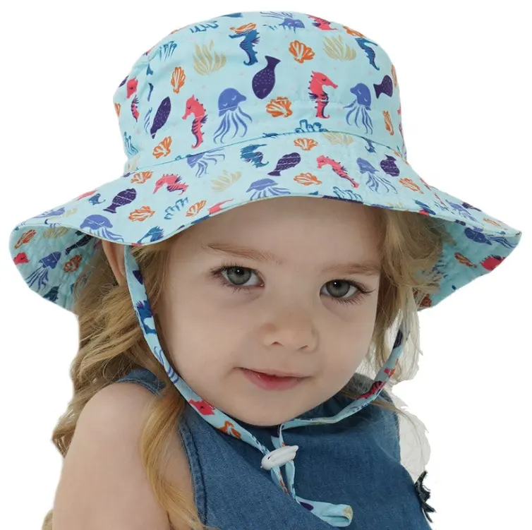 Spring Summer Soft Light Kids Strap String Breathable Bucket Solid Infant Kid Children Cap