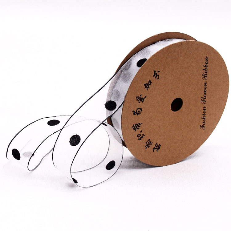 2.5CM wide Wholesale Gift Wrapping Wedding Decoration Black/White Polka Dot Ribbon Satin ribbon