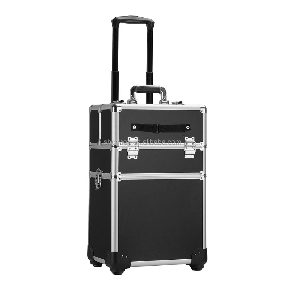 Professional Artist Aluminum Hairdressing Makeup Trolley Case Nail Tool Box Hair Stylist Rolling Train