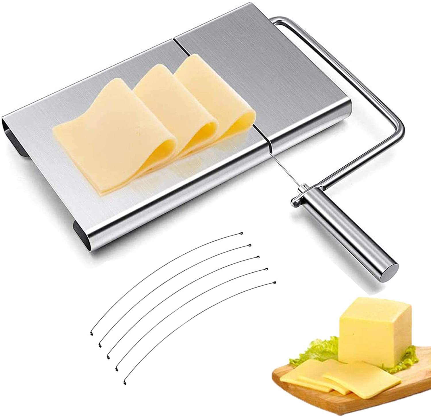 Professional stainless steel handle block cheese wire slicer cutter board kit with scale and 5 wires