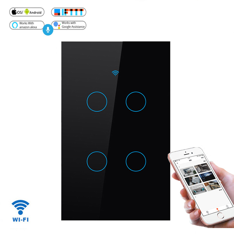 Умный сенсорный настенный выключатель Tuya/Smart Life, 4 клавиши, Wi-Fi, умный выключатель света Wi-Fi