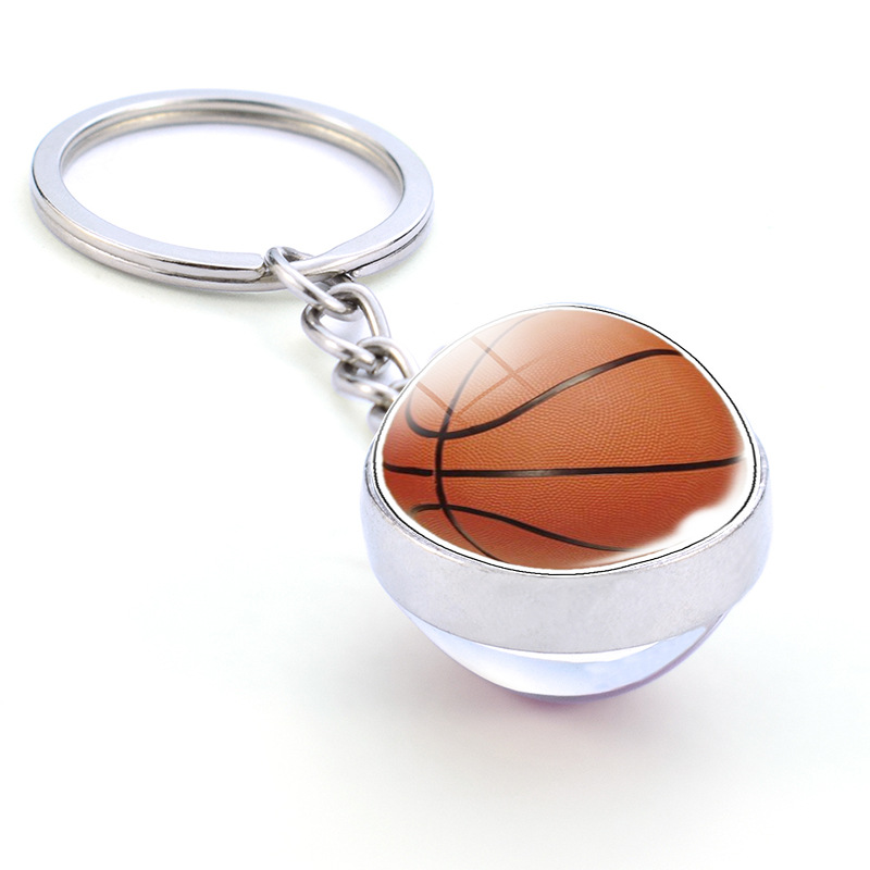 New Fashion Football Basketball volleyball baseball Pattern Gem Glass Keychain Personality Double Size Glass Ball Key Chain