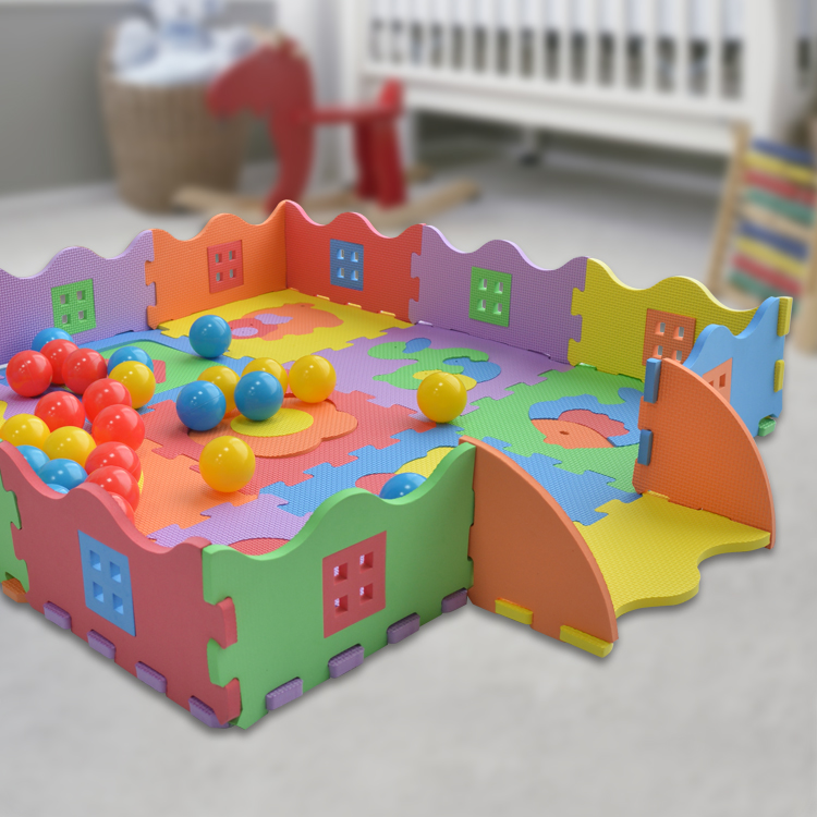 OEM Design Baby Indoor Room Large Area Crawling EVA Foam Play Mat Flooring Pieces With Ocean Ball Fence Playpen