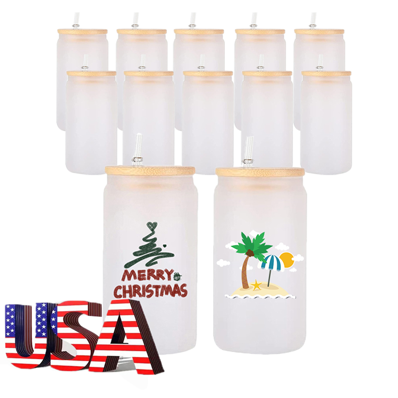 Mazoho USA Warehouse 12/16/25 Oz сублимационные стаканы стеклянная чашка может формировать тепловой пресс прозрачный Печатный с крышкой и соломинкой