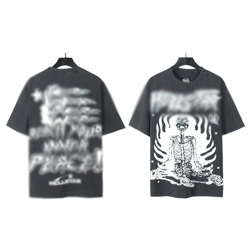 Hellsta R Design Cotton Tshirt Star Vintage T-Shirt for Men Street Wear Oversized Star Shoulder With Short Sleeve Blank Design