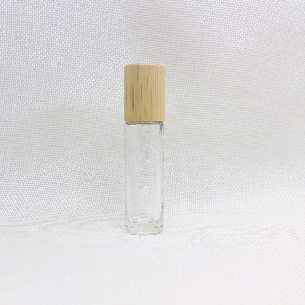10 ML Clear Glass Roller Bottles Empty Essential Oil Lip Balm Roll On with bamboo cap RB-147T