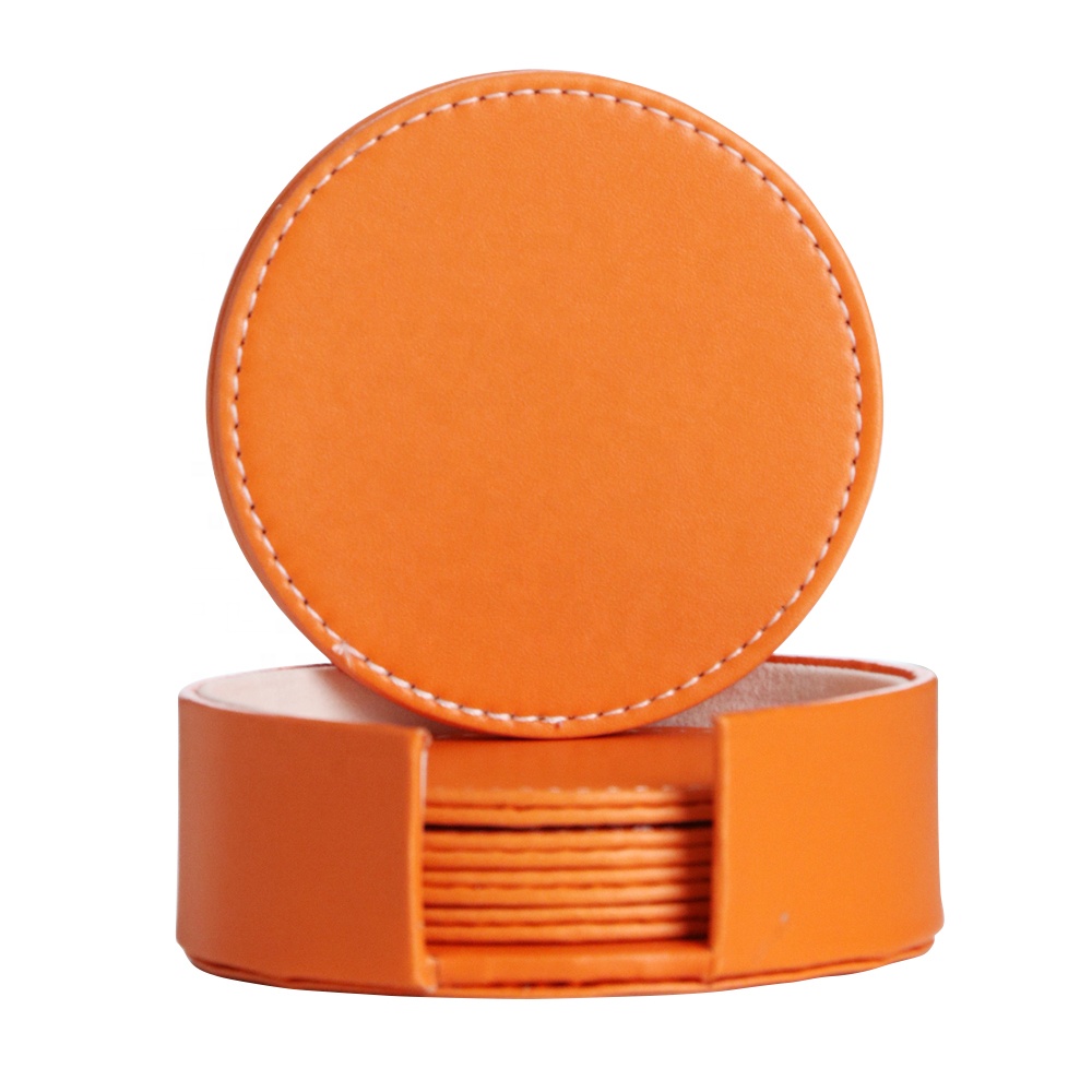 Leasylife 6 Pieces / Set of Coasters for Drinks Leather Coasters for Wooden Table Protect Your Desk from Spills