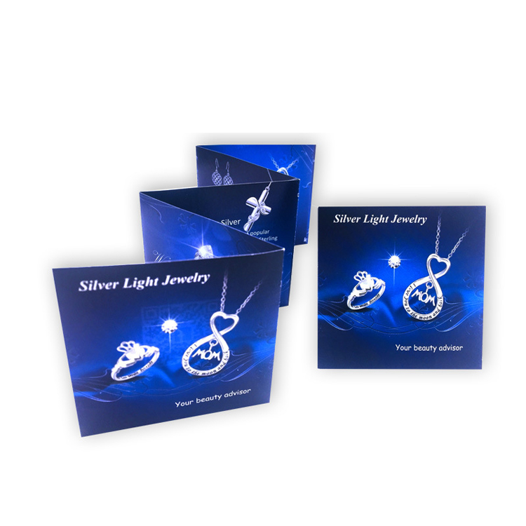 Promotion cheap price color business and greeting card printing flyers folded leaflet brochure jewelry