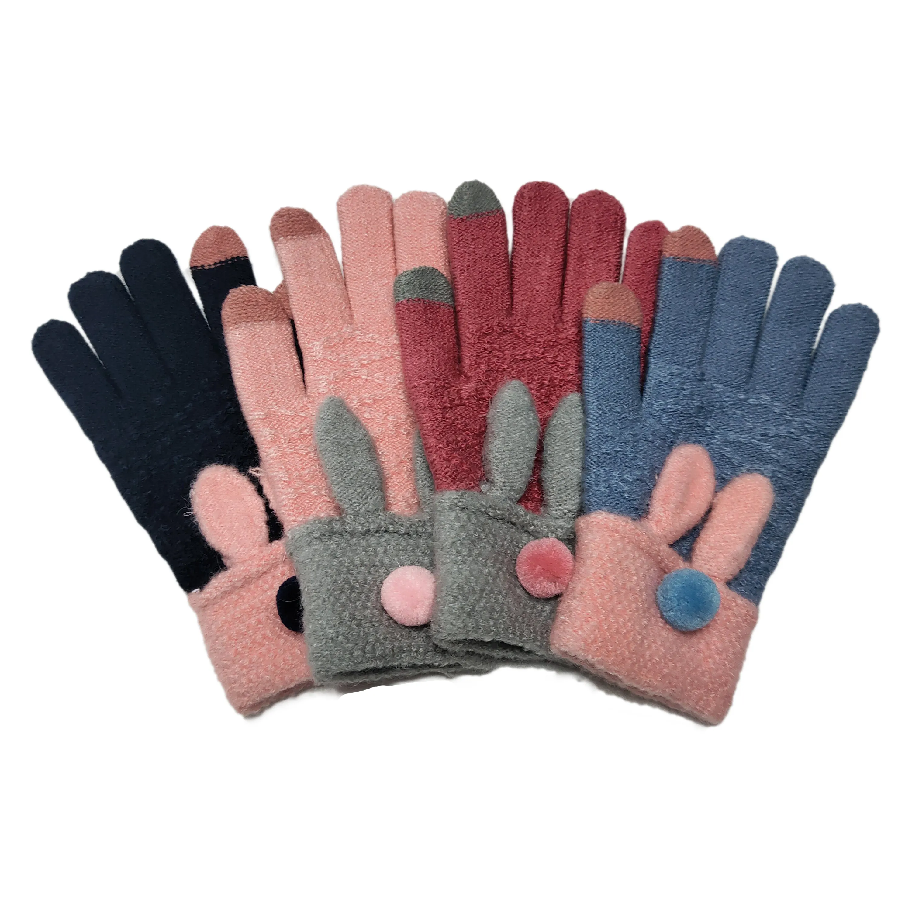 Hot sales Touch screen acrylic knitted doubld palm cartoon fashion winter hands magic gloves