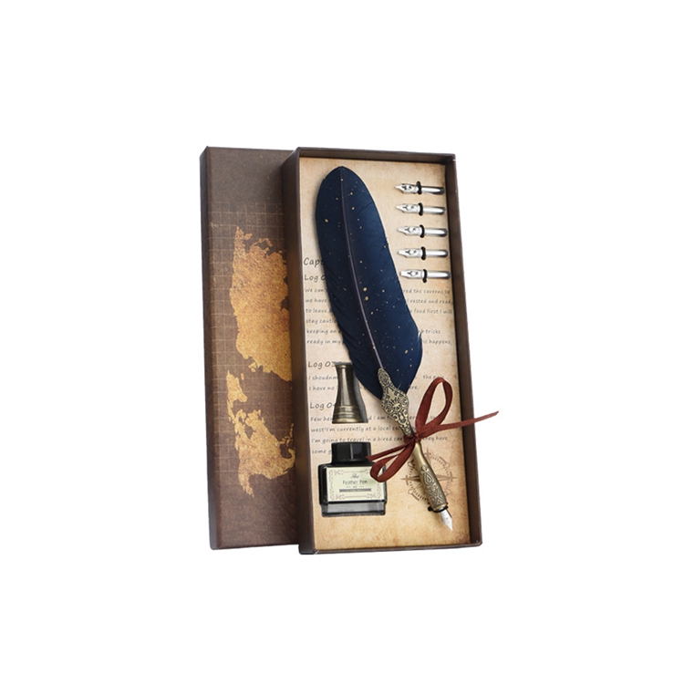Dropshipping 1set Retro Vintage Calligraphy Feather Writing Ink Set Stationery Quill Custom Dip Pen Creative Vintage Pen