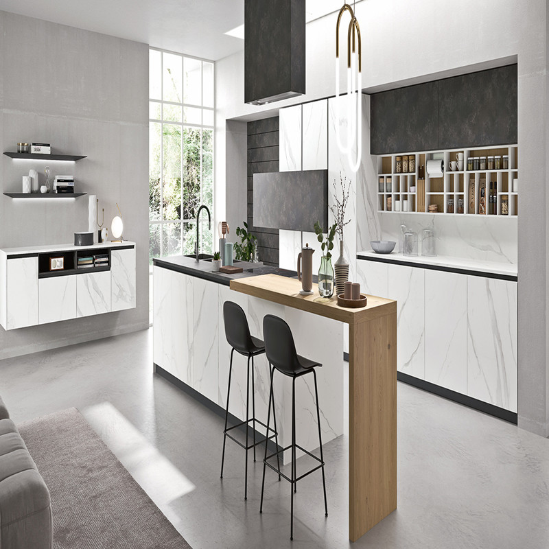 Vermonhouzz 2021 I Форма низкая цена модульный белый Меламиновый кухонный шкаф с черной столешницей