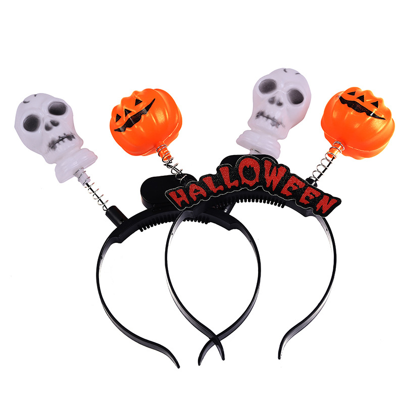 2021 Latest Halloween Pumpkin Hair Hoop Head Bands Hair Wear Party Decoration Spring Swing Human Skeleton LED Light Up Hairband
