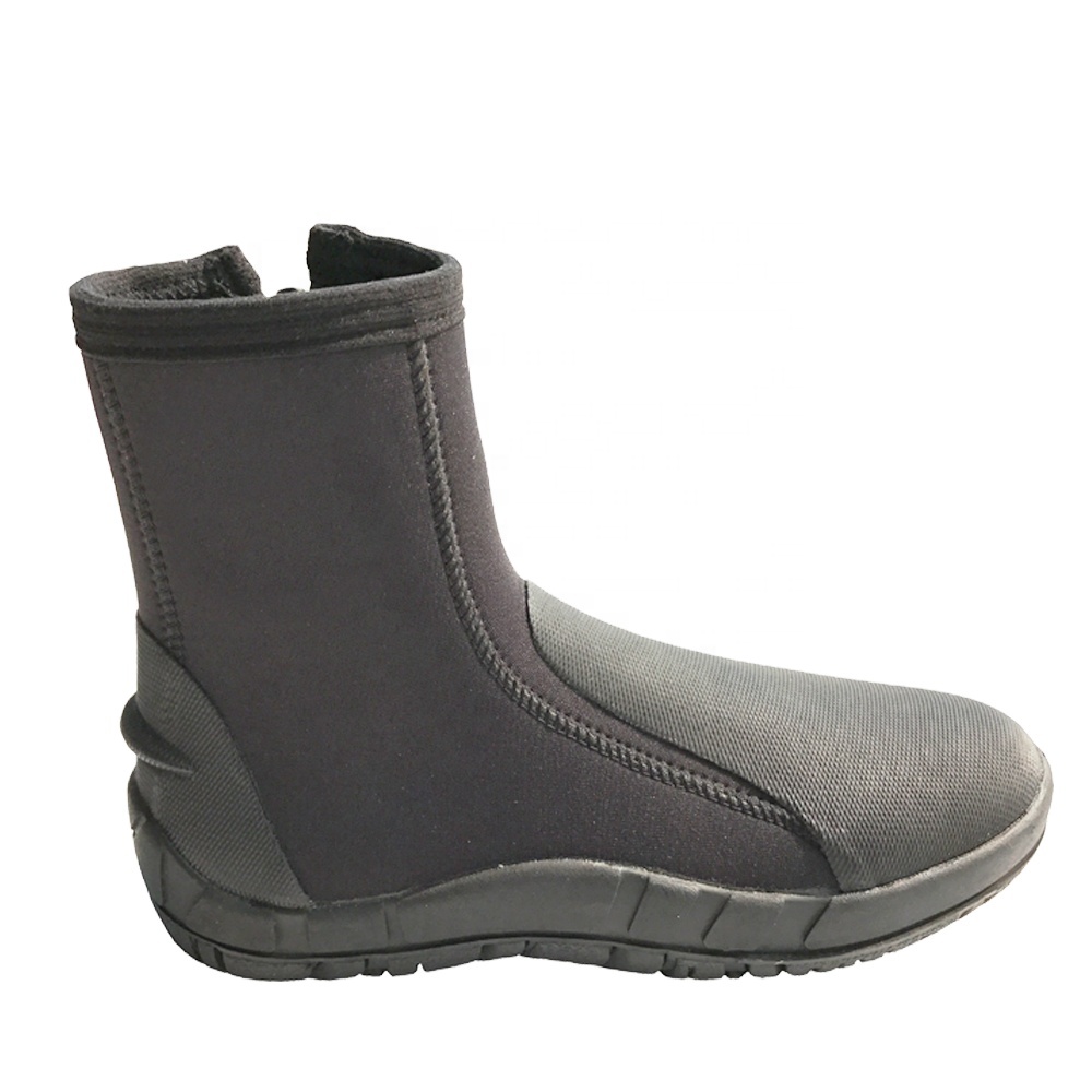 Black unisex anti slip fishing wading boots tall 5mm neoprene water sport zippred fishing boots with sole