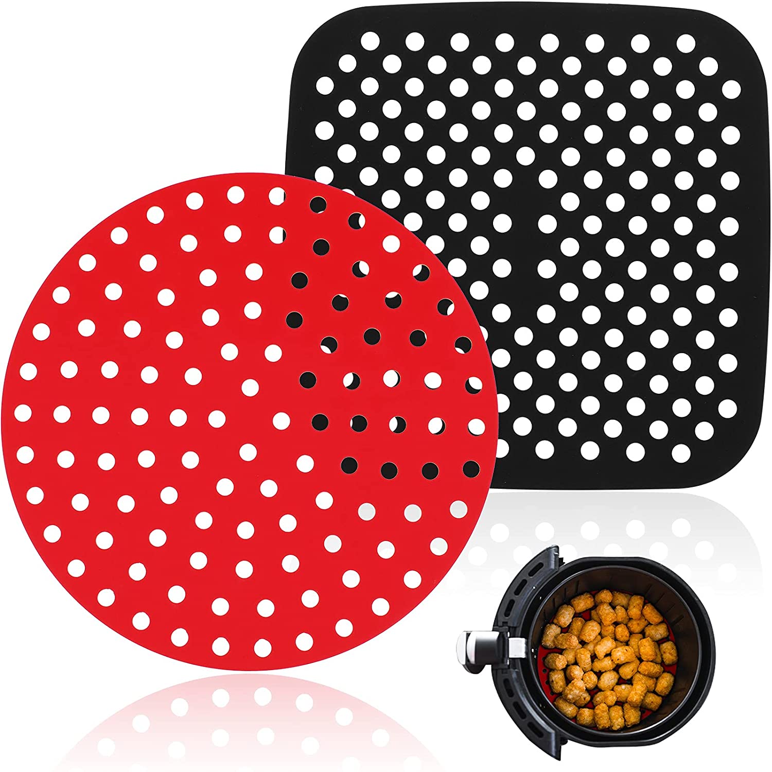 Yongli Air Fryer Accessories Non-Stick Basket Mats 8.5 Inch Square 9 Inch Round Reusable Silicone Air Fryer Liners