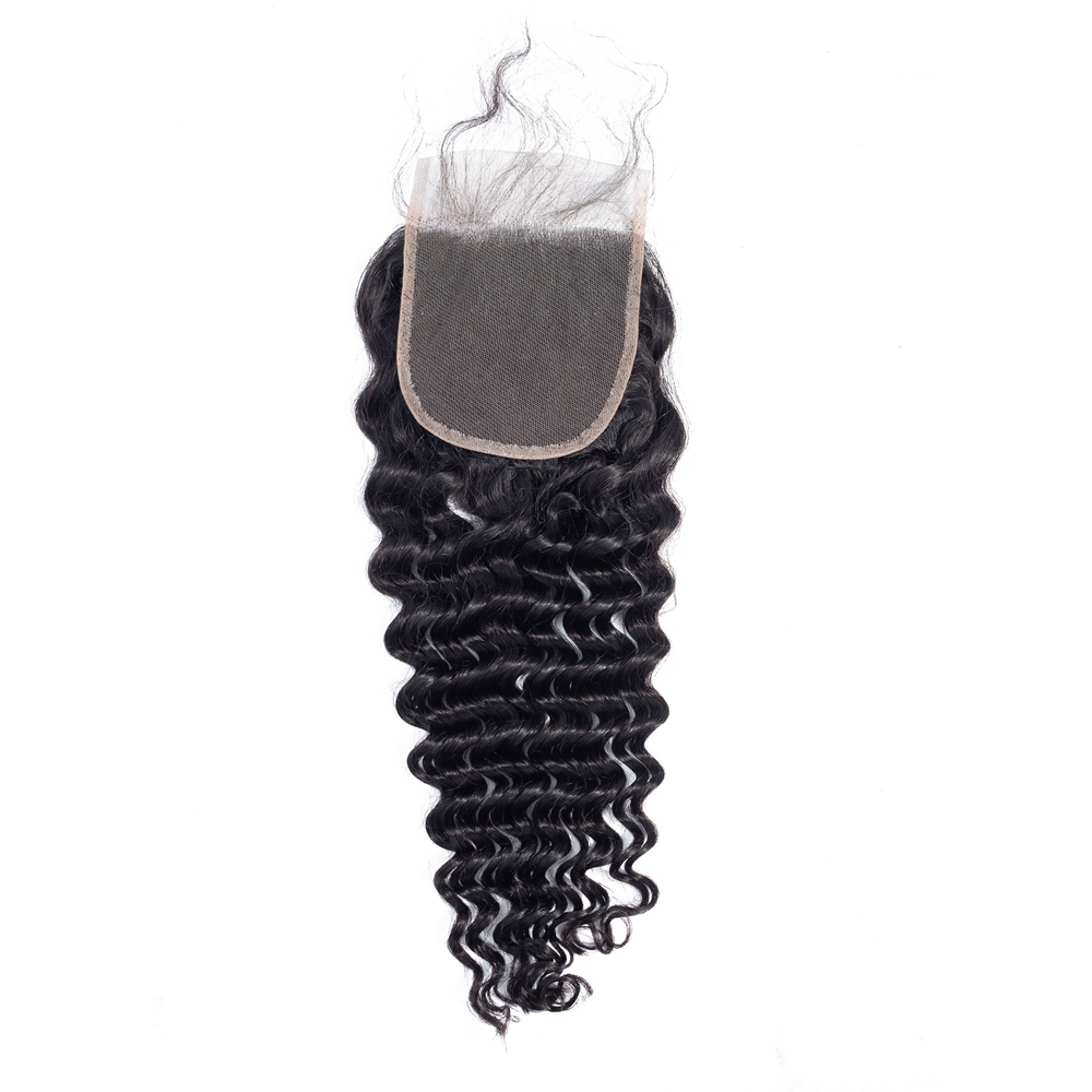 top quality closure hair piece clip in human hair extension Brazilian hair Swiss transparent lace closure 4x4