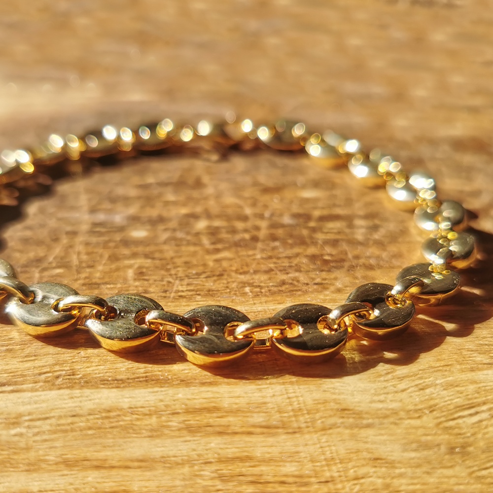 New Trending Punk Hip Hop Style Stainless Steel Chain Jewelry 18k Gold Plated Coffee Beans Chain Bracelet