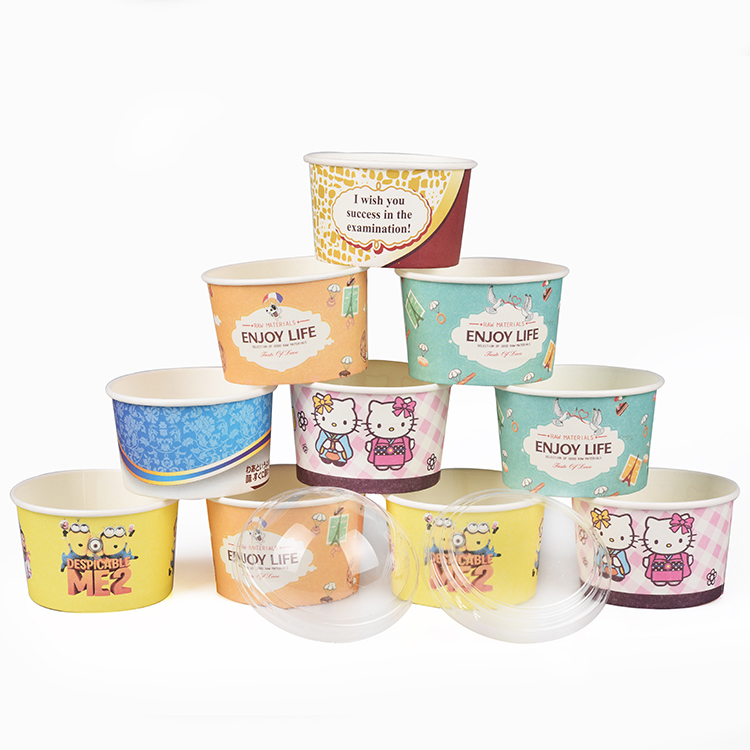 Manufacturer disposable eco-friendly 4 oz pla ice cream paper cup double wall paper ice cream cup with lids from source supplier