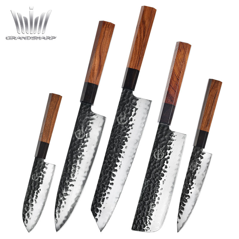 Grandsharp Handmade Kitchen Knives 3 Layers Japanese AUS-10 Steel Chef Santoku Nakiri Kiritsuke Slicing Chopping Knife Cutlery