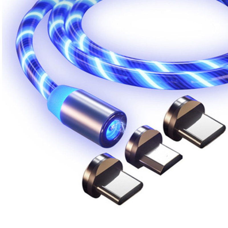 High quality LED light magnetic cables lightning type c micro usb data charging cables