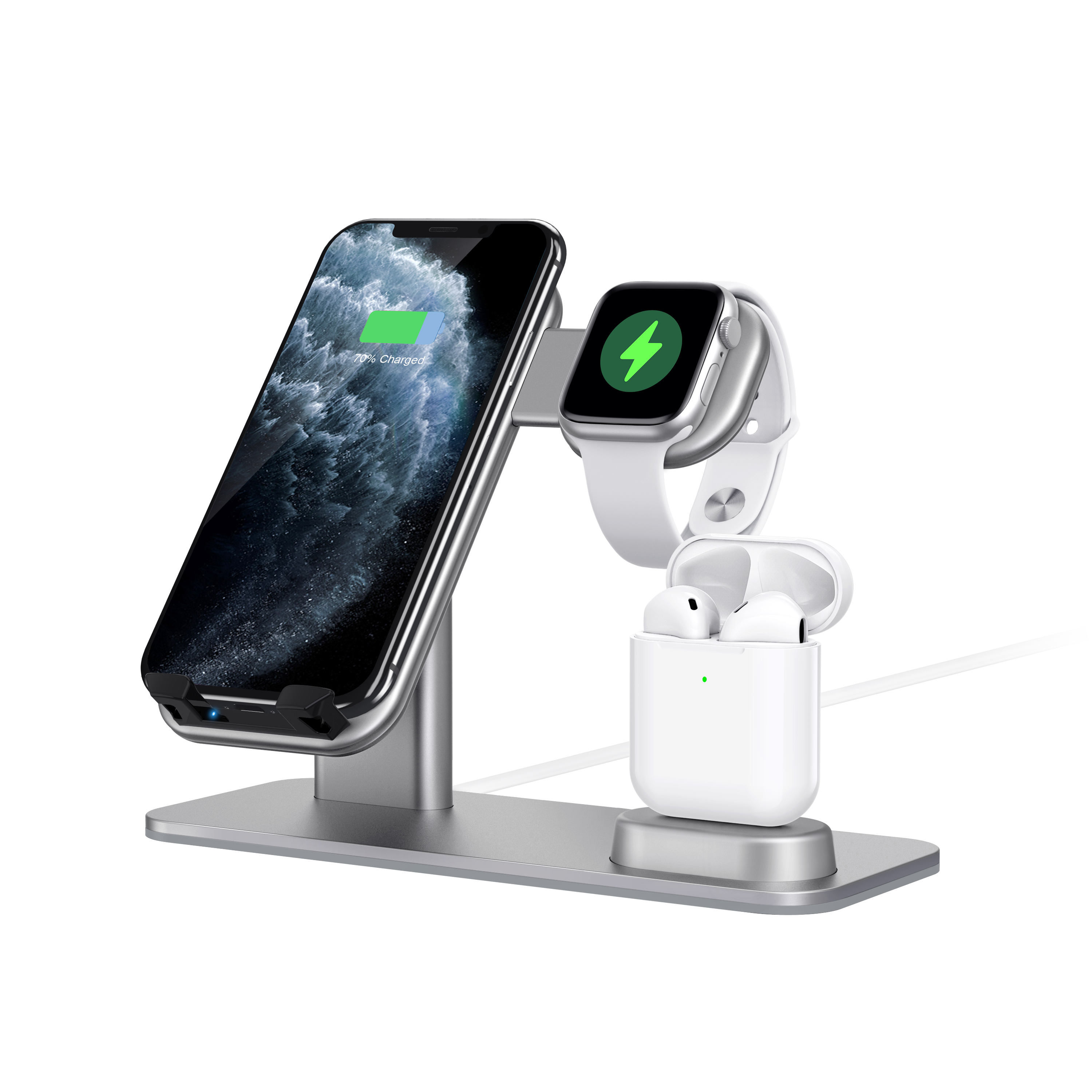 3 in 1 wireless charger multi-function aluminum alloy charging stand suitable for mobile phones, watches, headsets