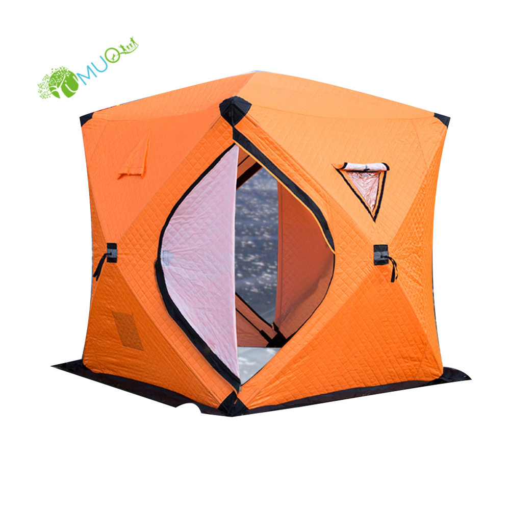 YumuQ 7.2' x 7.2' x 7' Insulated Quilted 3-4 Person Winter Ice Fishing Shelter Tent, Waterproof and Windproof Ice Fishing Tent