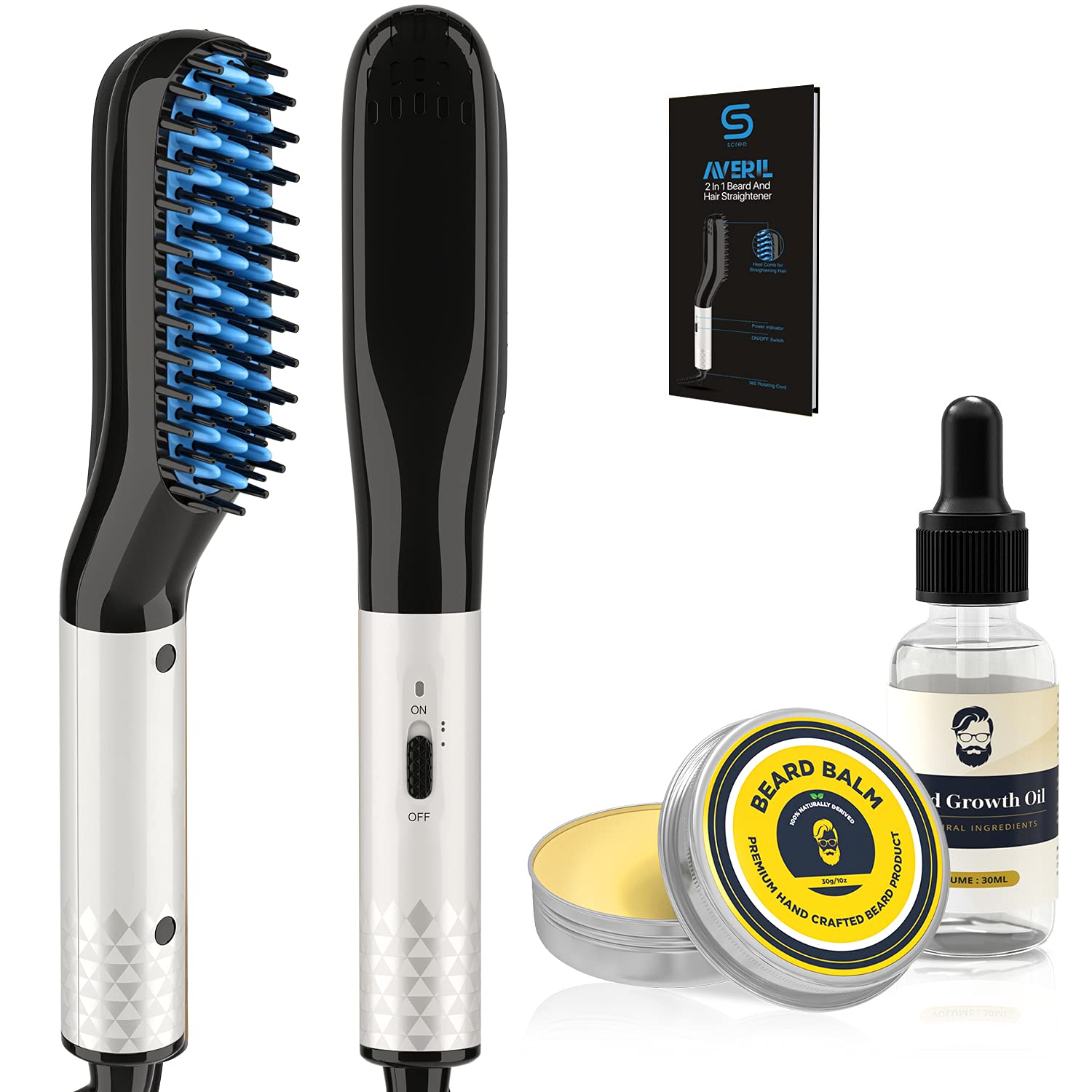 Men's beard straightener, men's straight hair comb, heated beard brush
