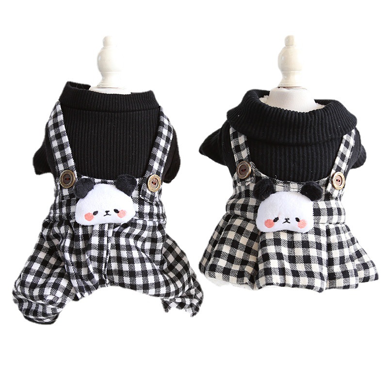 Hot New Product Pet Clothes Dog Coats For 2021 Winter Fashion Classic Thick Fleece Lining Plaid Panda Couple Dogs Jumpsuit Skirt