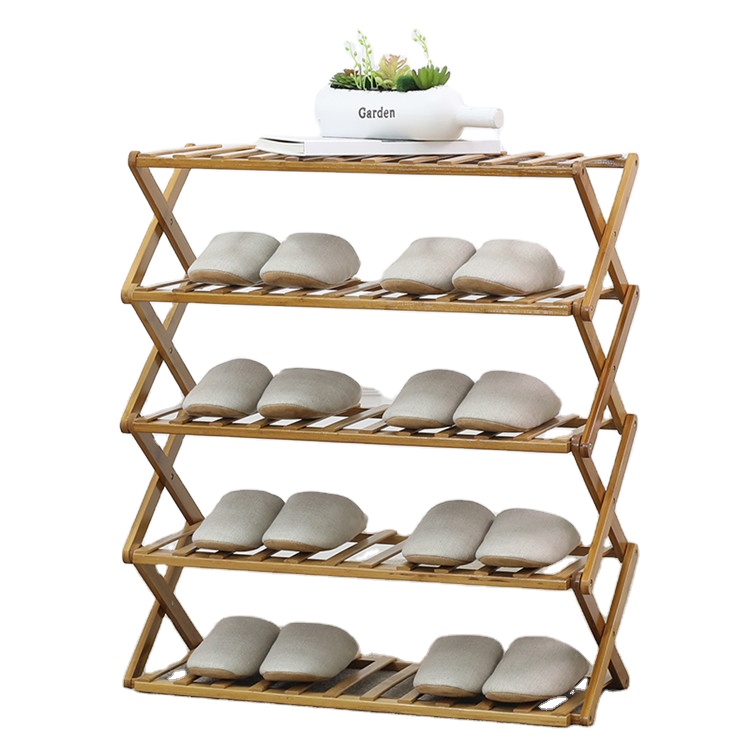 AliGan Home Multi-layer Foldable Shoe Rack Economical Simple Free Installation Bamboo Shoe Shelf