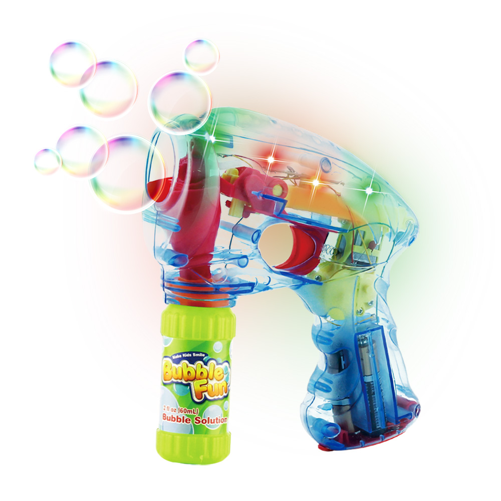 LED Light Up Bubbles Blaster Blower Battery Operated Bubble Gun with Bottle Solutions for Kid Outdoor Summer Game Party