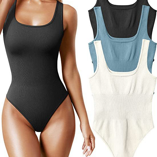 Women's One Piece Bodysuits Slim Full Body Shapewear Seamless Round Neck Tummy Control Tops Shapewear Bodysuit