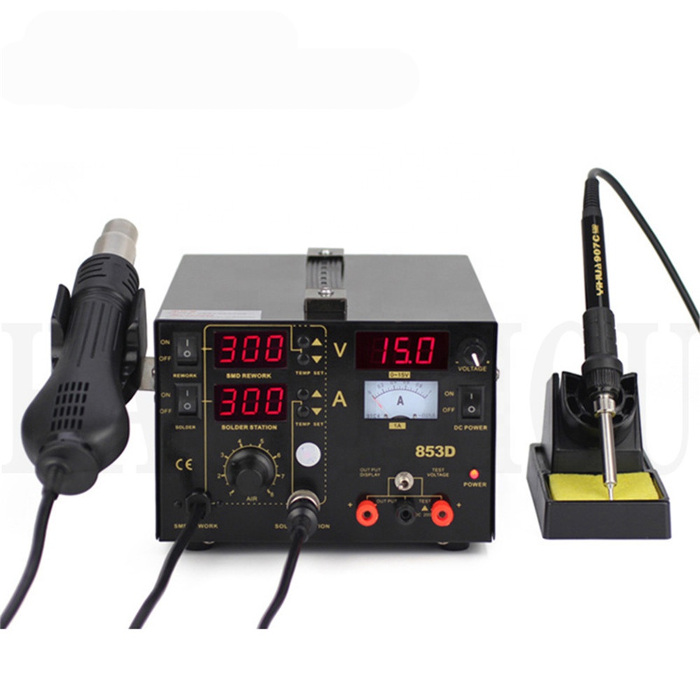 Зеленая паяльная станция 853D 1A BGA 3 в 1 SMD, паяльная станция с источником питания постоянного тока, термофеном, паяльная станция