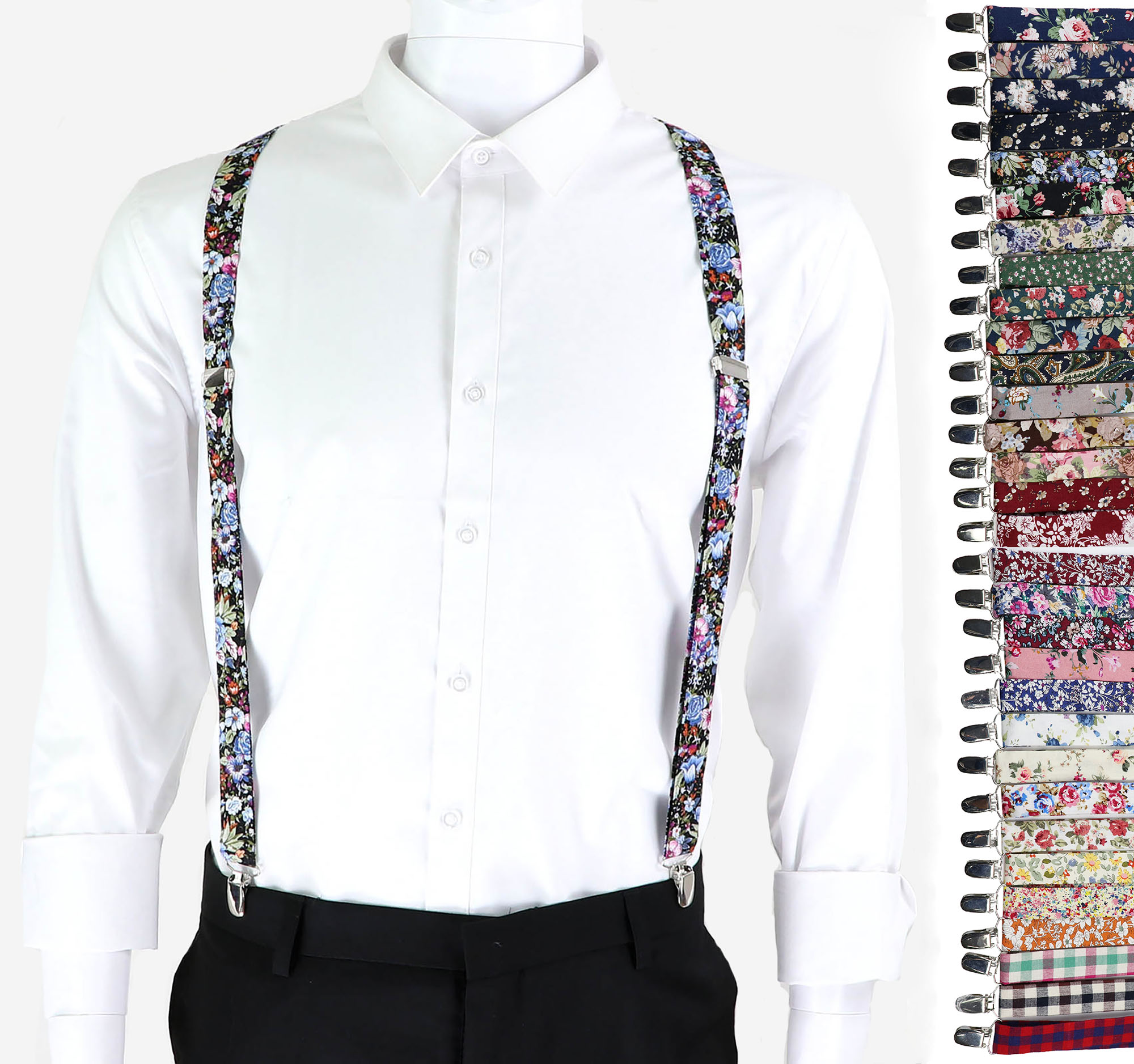 Vintage Print Floral Cotton Suspenders Men Women Braces Adjustable Straps Boy Pants Girl Skirt Dress Accessory Gift