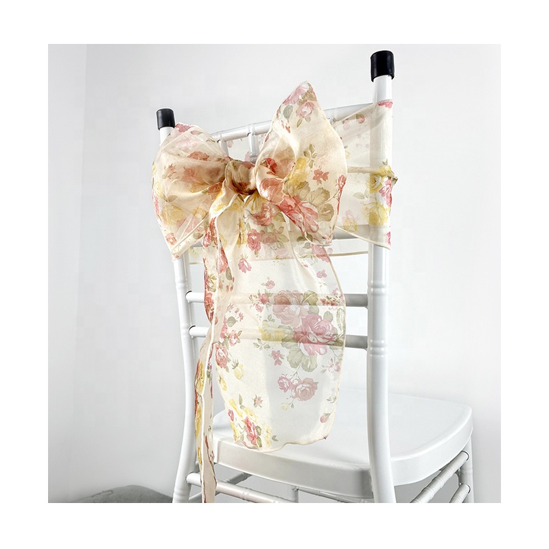 Flower Jacquard Chair Sash Ruffle Chair Cover and Sash at Cheap Price