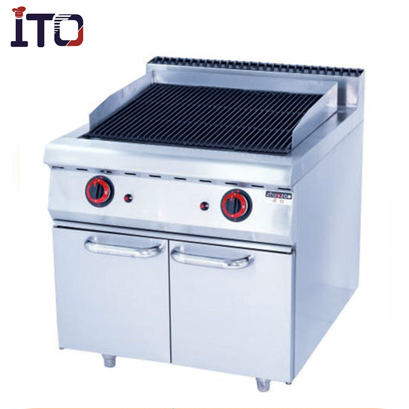 Hot selling vertical gas lava rock grill with cabinet for hotel kitchen