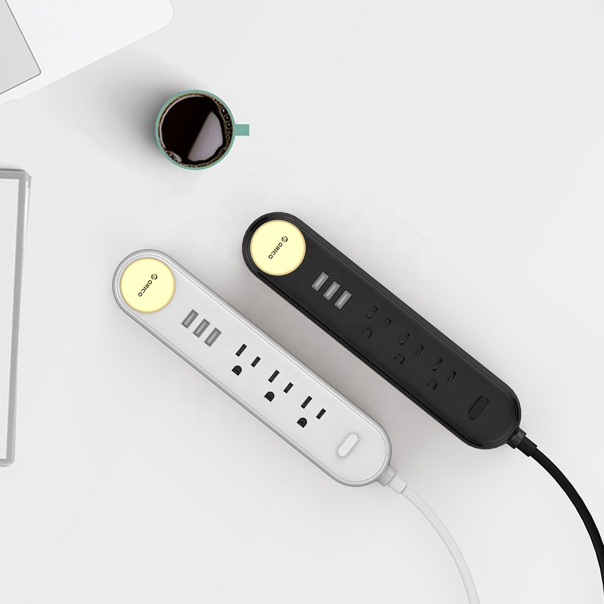 Factory OEM Customized Compact Desktop USA 3 Pin Electrical Socket 3 AC Outlet USB Power Strip With LED Light ODL-3A3U-US