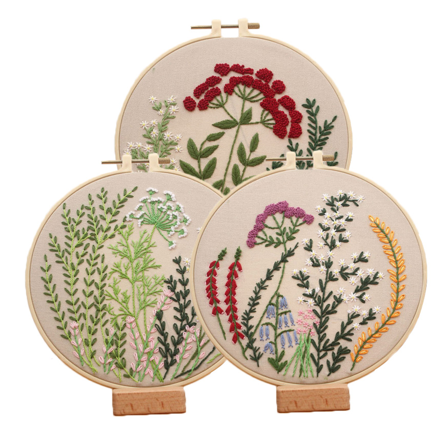 3D Floral Embroidery Kits Handcraft Plant Flower DIY Handmade Needlework Cross-stitch Gift Wall Art Home Decoration