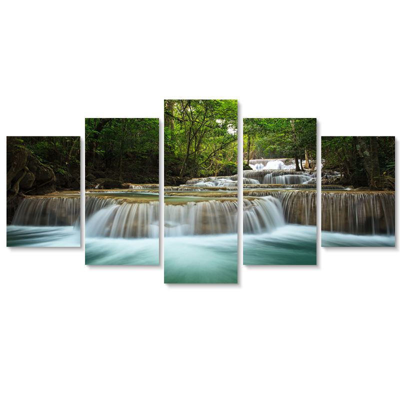 5 pieces Panel Oil Painting Landscape Posters Wall Art Painting Waterfall Canvas Painting