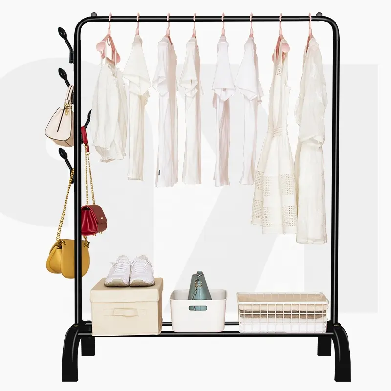 Commercial Clothing Garment Rack Clothes Rail With Top Rod And Lower Storage Shelf For Boxes Shoes Boots