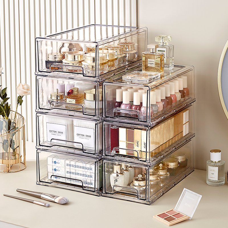 Chenyi Dustproof Plastic Transparent Makeup Storage Box Plastic Clear Desktop Organizer Drawer Stackable Makeup Storage Drawers
