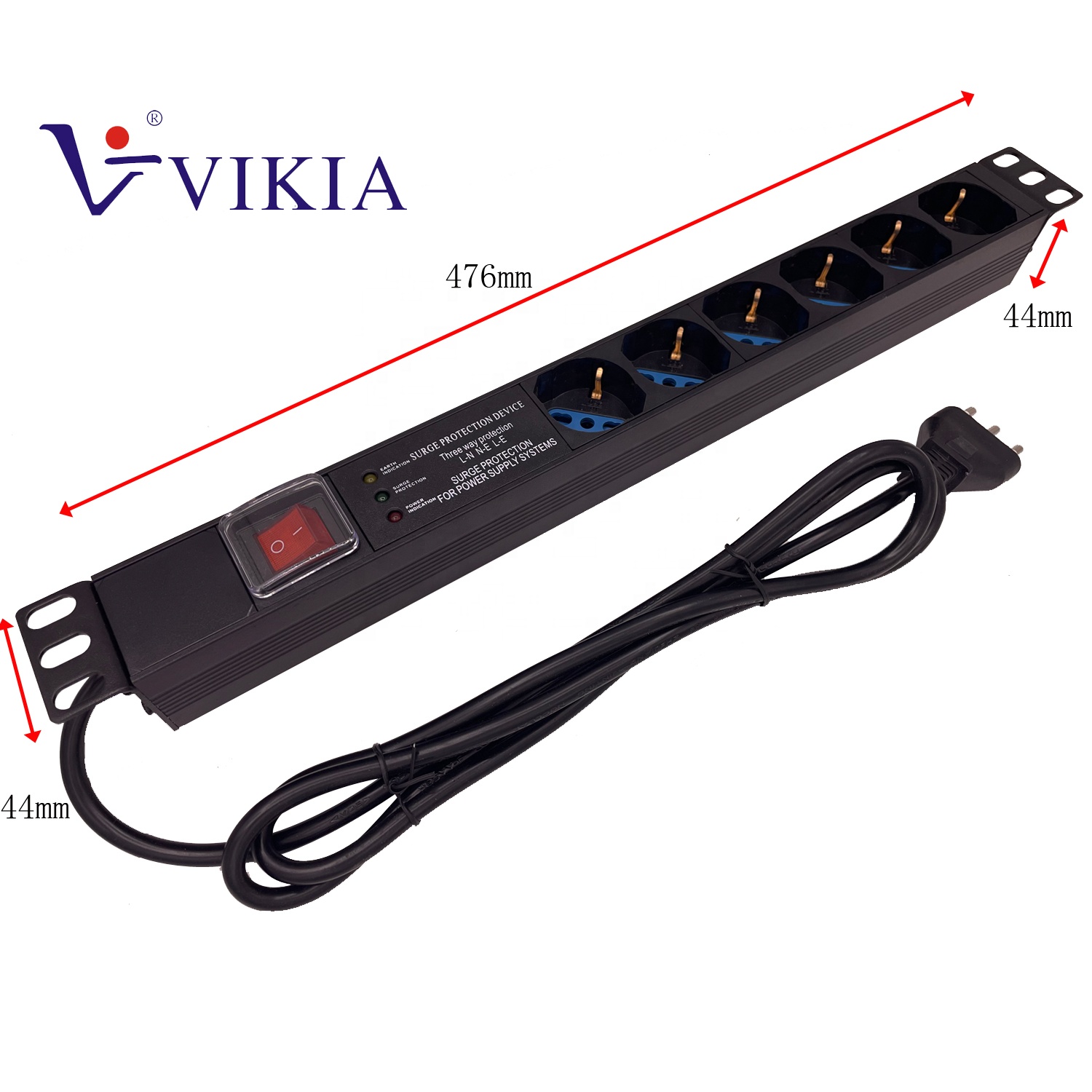1U 3 LED surge protected Schuko/ITA PDU