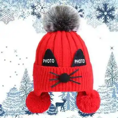 Children's knitted hats autumn and winter models of men's and women's woolen hats cute cartoon cats plus cashmere knitted hats