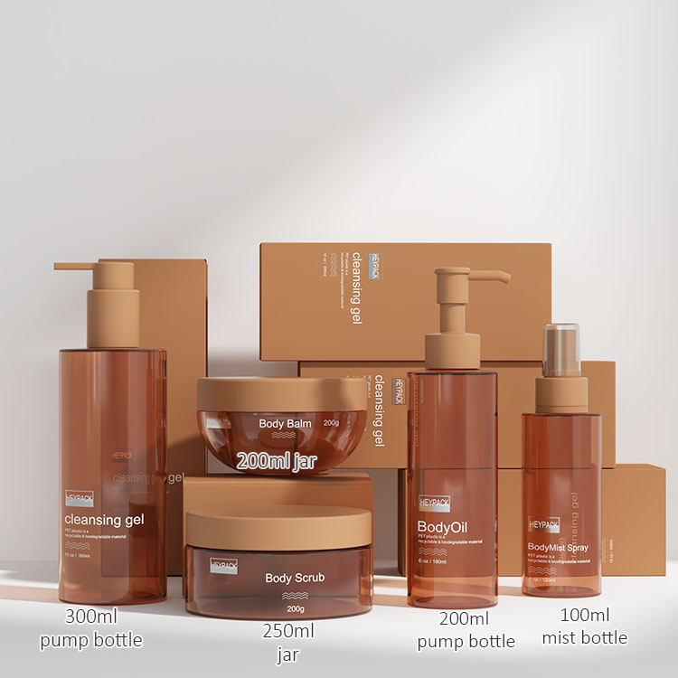 Eco-friendly Recycling Clear Amber PET Plastic 100ml 200ml 250ml hair Shampoo Body Gel Pump Bottle Packaging