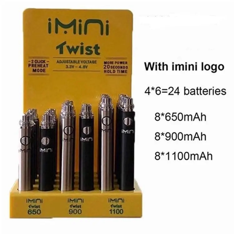 Горячая Распродажа, комплект тонких аккумуляторов Imini Twist, предварительно нагрев, CBD, переменное напряжение, 510 спиральный аккумулятор с дисплеем