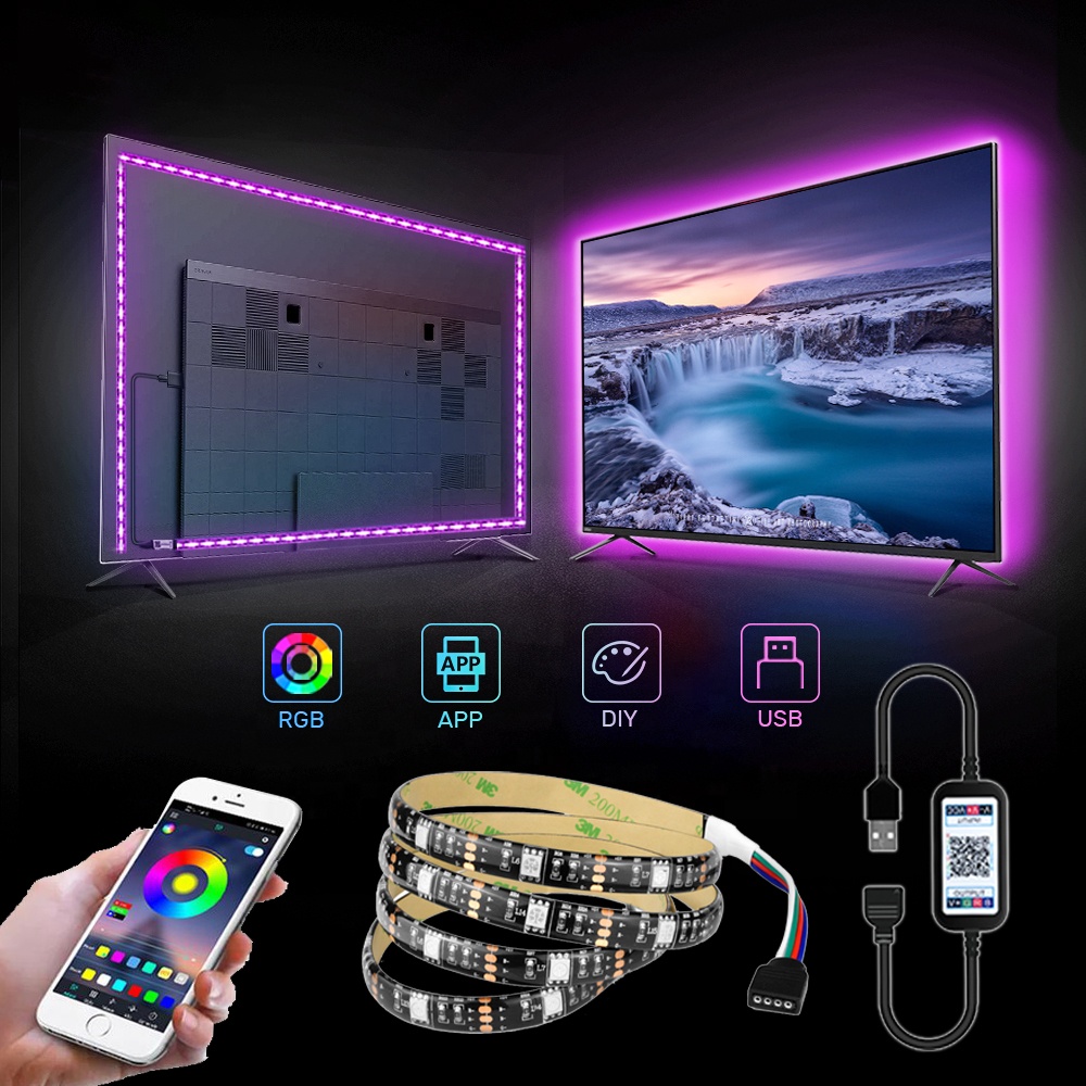 USB СВЕТОДИОДНАЯ лента SMD 5050 RGB, цветная гибкая светодиодная лента 5 в постоянного тока, водонепроницаемая лента с приложением для подсветки телевизора