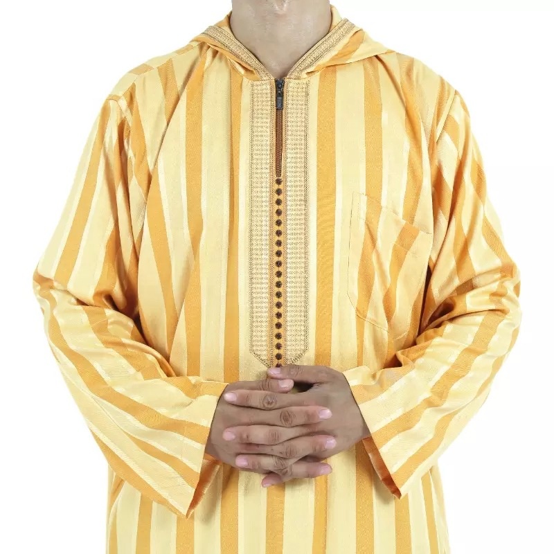 Islamic Men Arabic Clothes Morocco Hooded Striped Muslim Long Dress Clothes Abaya