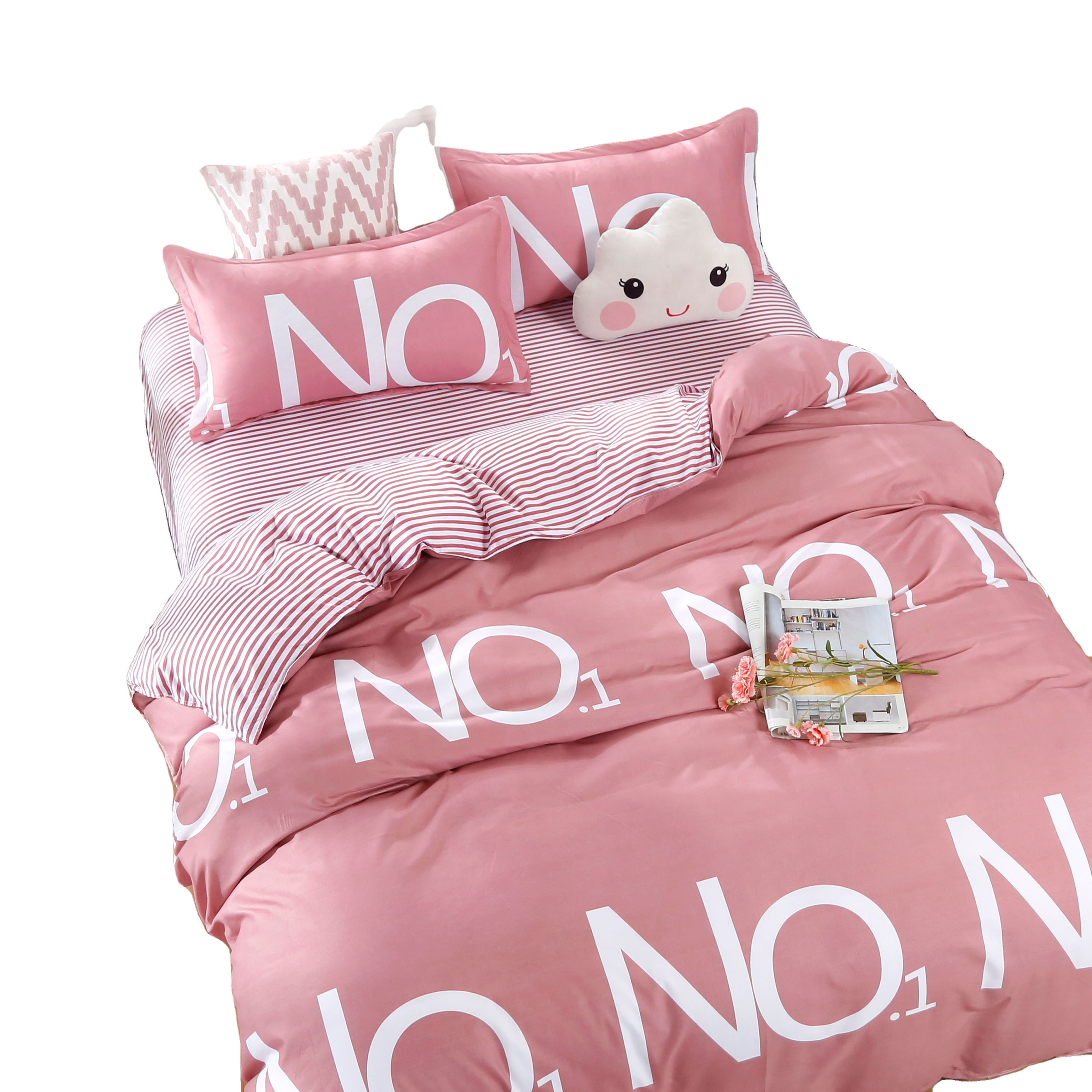 2021 new arrivals high quality fluffy quilt sheet sets bedding set wholesale Twin pink alphabet girl